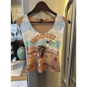 Bull Riding Cowgirl Tiny T-Shirt Country Western Rodeo Stretchy Light Horse